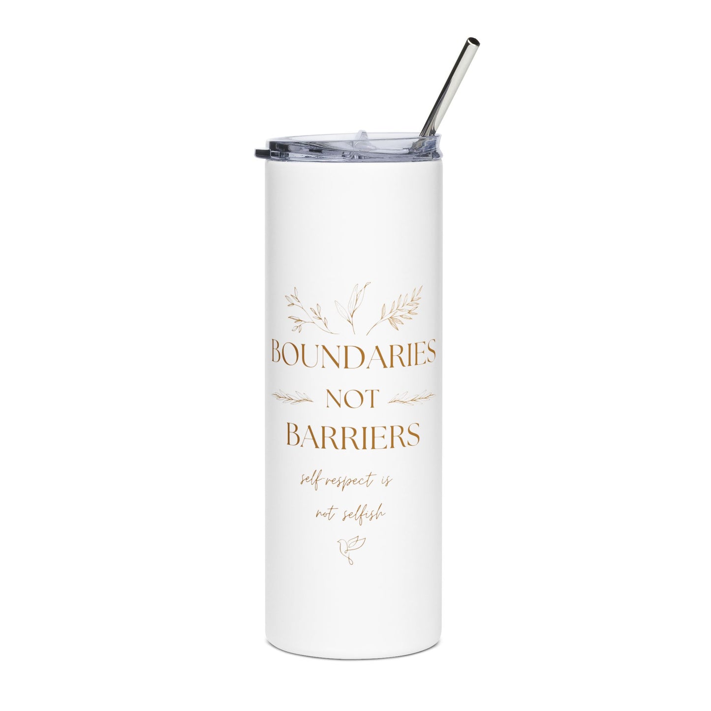 Motivational Stainless Steel Tumbler - 20oz with Boundaries Not Barriers Design