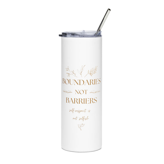 Motivational Stainless Steel Tumbler - 20oz with Boundaries Not Barriers Design